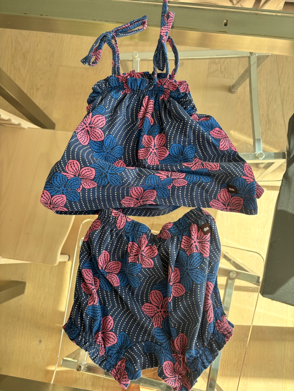 Tea Collection Navy Two-Piece Set with Pink & Blue Floral Print